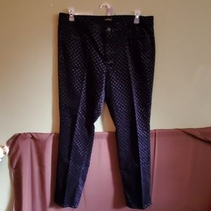 Velvet navy pants with gray Polka dots
